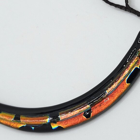 Curved Dichroic Fused Glass Pendant Gauze Double Strand Necklace 17" Signed TB - Picture 8 of 12